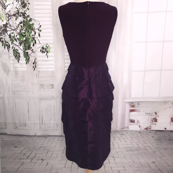 Dressbarn Collection Dress 12 Shimmer Sheath Tiered Ruffle Purple V-neck EUC - Picture 2 of 10